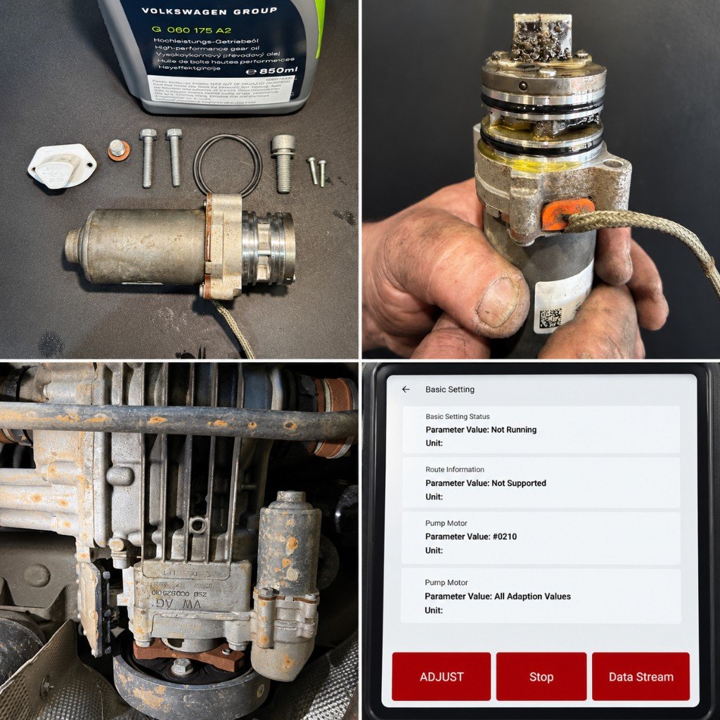 VW Tiguan 2.0 TSI R-Line 2019 Haldex pump, G 060 175 A2 oil, fitted coupling and pump-motor basic settings at StalexAuto